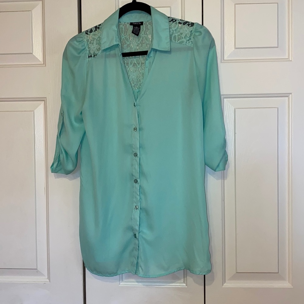Rue21 Light Blue Button Down Shirt Top